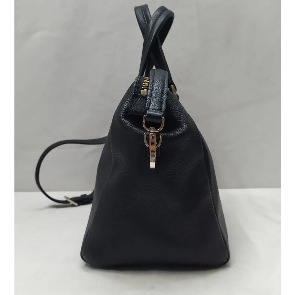 Kate Spade New York Black Leather Double Handles Zipper Satchel Shoulder Bag